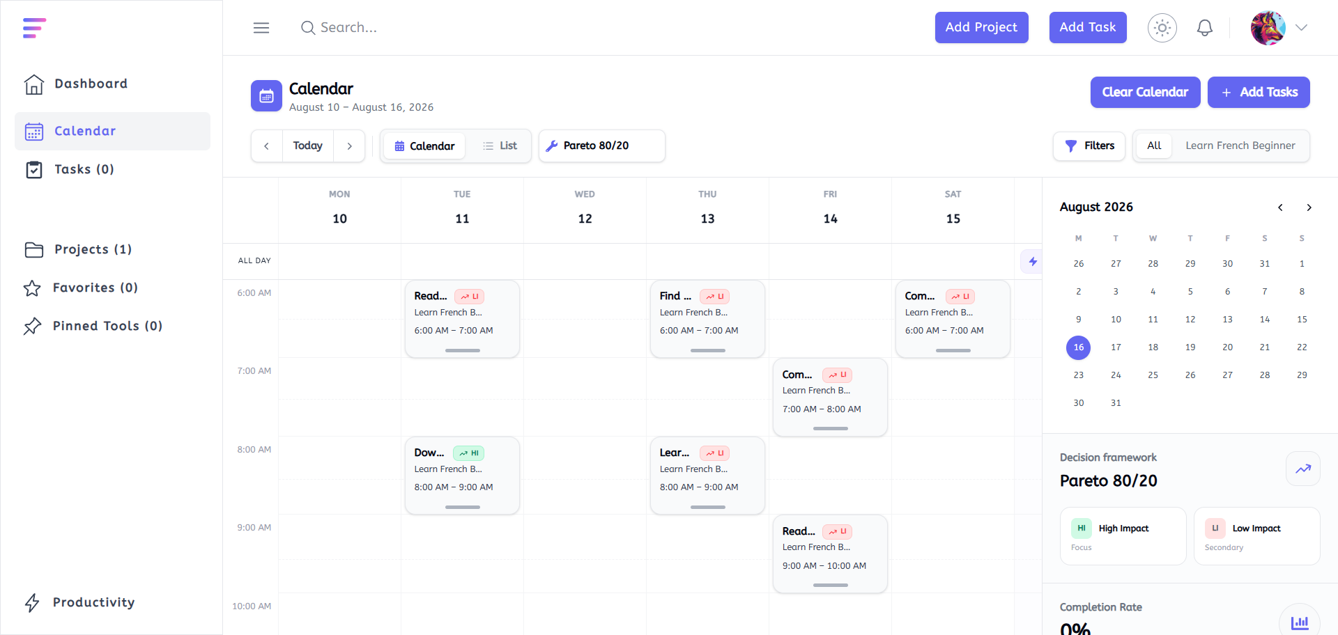 productivity to-do list dashboard for AI project management