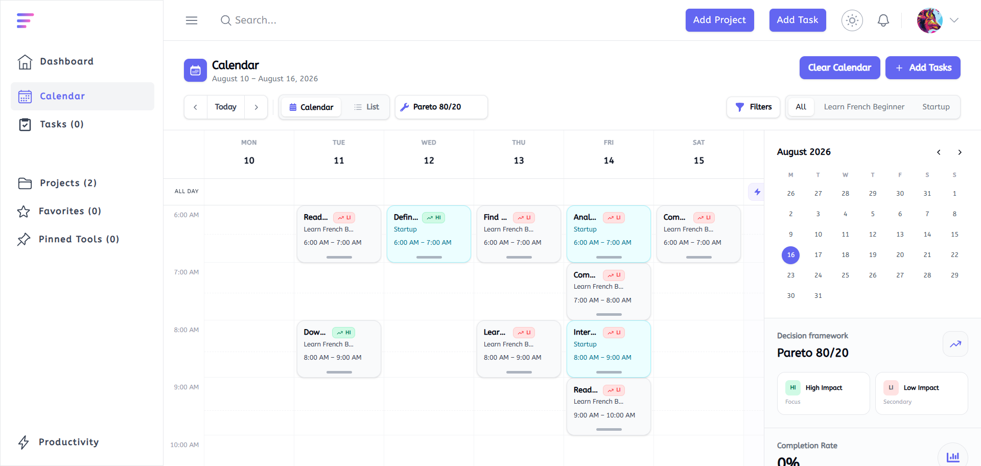 pareto calendar view